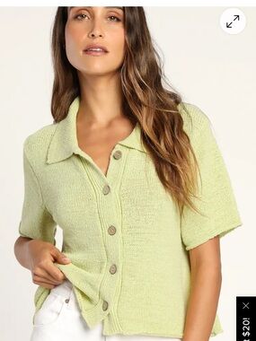 Lulus Simplicity is the Way Lime Knit Button-Up Collared Sweater Top